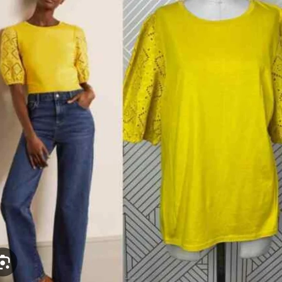 Boden Abigail Embroidered Eyelet  Puff Sleeves Buttery-soft  Blouse Sz 10 - Picture 4 of 16